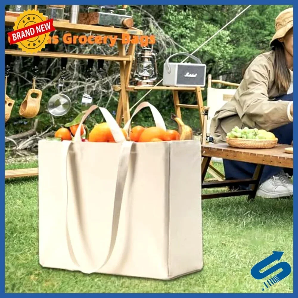 Heavy Duty Canvas Tote Bags Foldable Reusable Grocery Shopping Eco-Friendly